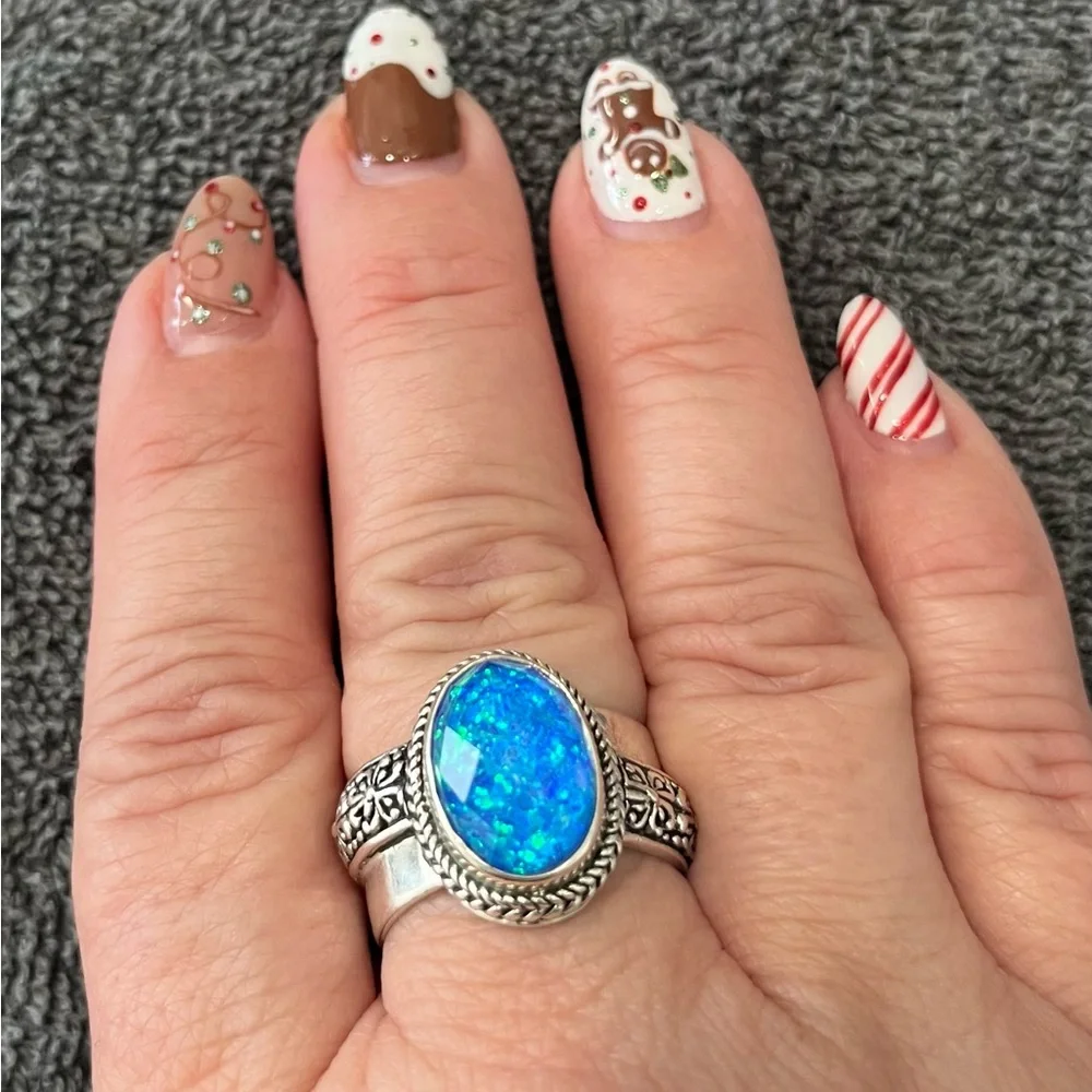 Sarda Twilight Opal Doublet Ring set in Sterling Silver, size 10